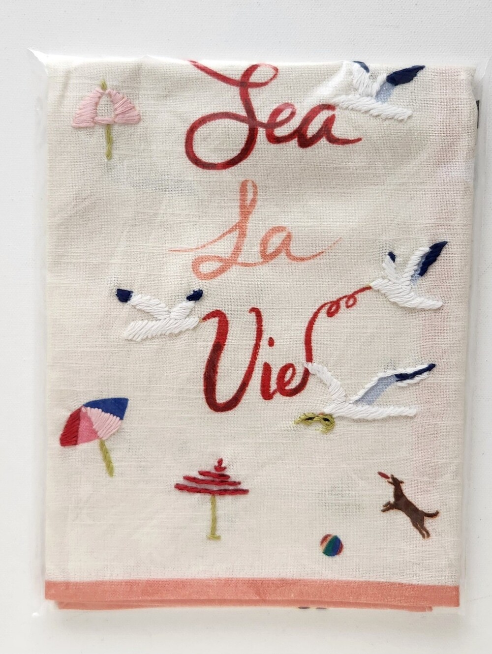 Anthropologie Sea La Vie Embroidered Cotton Dish Towel - New NWT